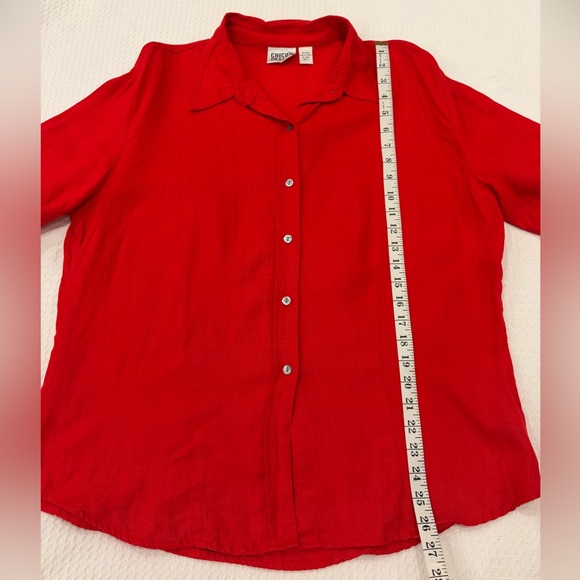 Vintage Chico's Design 100% Turkish Linen Red Button-Up Blouse Size 3 (XL) FLAW - Picture 8 of 16